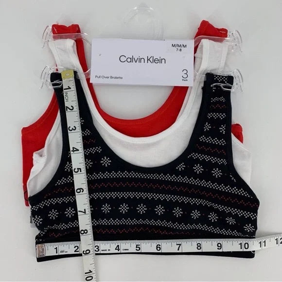 Calvin Klein NWT Girls' Red, Black, and White 3-Pack Pull Over Bralette, Medium - Picture 10 of 12